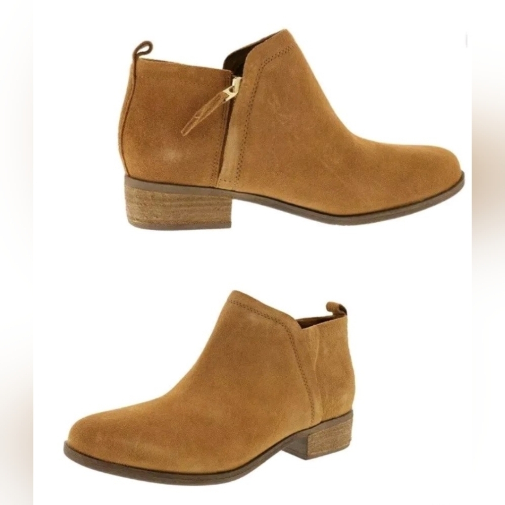 Toms Deia Tan Toffee Suede Wool Side Zip Ankle Boots Size 10